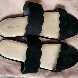 STUART WEITZMAN Santorini scalloped leather slides flat slides/sandals 10